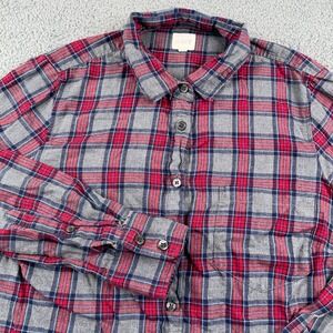 J Crew Shirt Womens Small Red Gray Plaid Flannel Button Up Perfect Fit Pocket